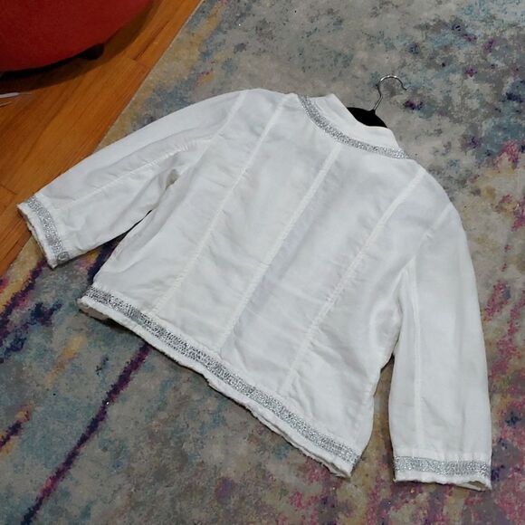 Chico's 100% Linen White Jacket Wiih Silver Beading and Sequins - Picture 13 of 16